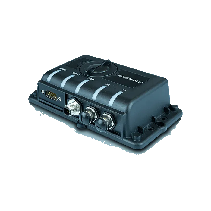 Datalogic FBC9080-N100 PROFINET adaptörü, M12 konnektörler ve RS-232 portu görünür
