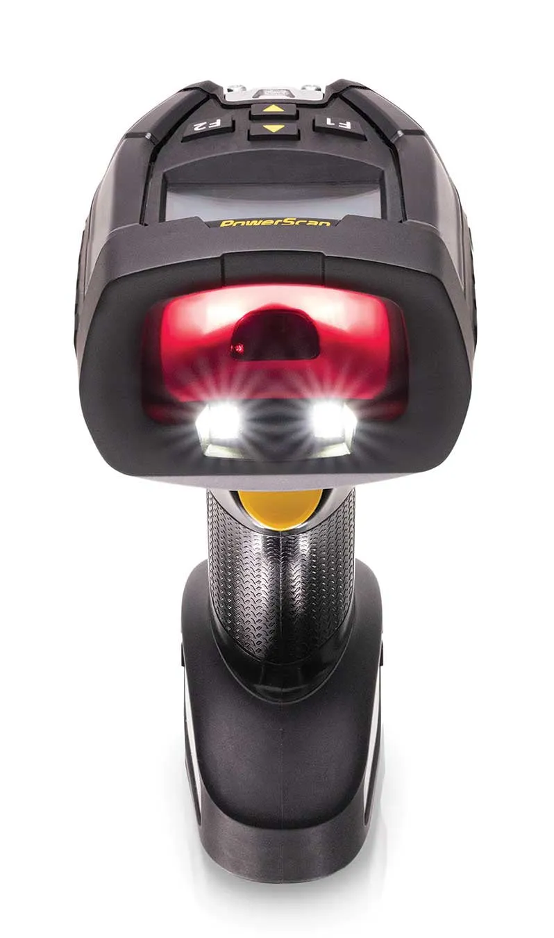 Datalogic PowerScan 9600 DPX modeli, kırmızı aydınlatma açıkken önden görünüm